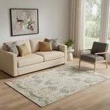 5' X 8' Beige Gold And Taupe Medallion Washable Area Rug With UV Protection