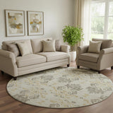 8' Beige Gold And Taupe Medallion Washable Round Rug With UV Protection