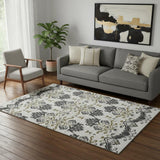5' X 8' Black Beige And Gold Medallion Washable Area Rug With UV Protection