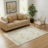 5' X 8' Gold And Beige Medallion Washable Area Rug With UV Protection