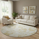 8' Gold And Beige Medallion Washable Round Rug With UV Protection