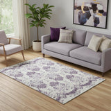 5' X 8' Purple And Ivory Medallion Washable Area Rug With UV Protection