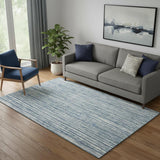 5' X 8' Blue And Ivory Striped Washable Area Rug With UV Protection