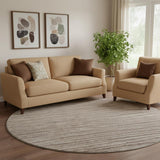 8' Brown And Ivory Striped Washable Round Rug With UV Protection