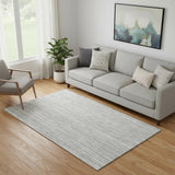 5' X 8' Gray And Silver Striped Washable Area Rug With UV Protection