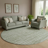 8' Green And Ivory Striped Washable Round Rug With UV Protection