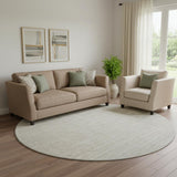 8' Ivory And Beige Striped Washable Round Rug With UV Protection
