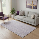 5' X 8' Lavender And Ivory Striped Washable Area Rug With UV Protection