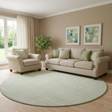 8' Mint Green And Ivory Striped Washable Round Rug With UV Protection