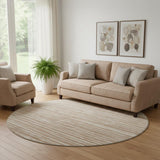 8' Rust And Beige Striped Washable Round Rug With UV Protection