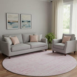 8' Pink And Ivory Striped Washable Round Rug With UV Protection