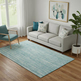 5' X 8' Teal And Ivory Striped Washable Area Rug With UV Protection