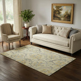 5' X 8' Gold Gray And Silver Floral Washable Area Rug With UV Protection