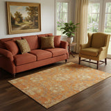 5' X 8' Orange Gray And Beige Floral Washable Area Rug With UV Protection