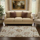 5' X 8' Terra Cotta And Beige Floral Washable Area Rug With UV Protection