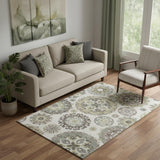 5' X 8' Beige Gray And Brown Medallion Washable Area Rug With UV Protection