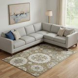 8' X 10' Brown Gray And Beige Medallion Washable Area Rug With UV Protection