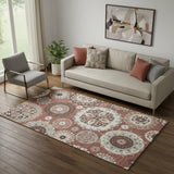 5' X 8' Rust Gray And Beige Medallion Washable Area Rug With UV Protection