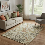 5' X 8' Beige Gold And Brown Floral Washable Area Rug With UV Protection