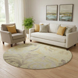 8' Gold Beige And Taupe Floral Washable Round Rug With UV Protection