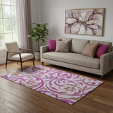 5' X 8' Lavender Blush And Ivory Floral Washable Area Rug With UV Protection