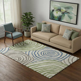 5' X 8' Beige Green And Blue Abstract Washable Area Rug With UV Protection