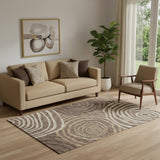 5' X 8' Brown Taupe And Ivory Abstract Washable Area Rug With UV Protection