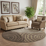 8' Brown Taupe And Ivory Abstract Washable Round Rug With UV Protection