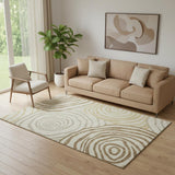 5' X 8' Gold Ivory And Brown Abstract Washable Area Rug With UV Protection