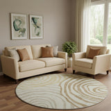 8' Gold Ivory And Brown Abstract Washable Round Rug With UV Protection