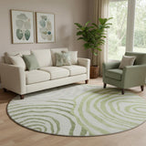 8' Green Gray And Ivory Abstract Washable Round Rug With UV Protection