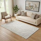 5' X 8' Ivory Beige And Khaki Abstract Washable Area Rug With UV Protection