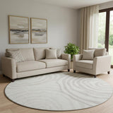 8' Ivory Beige And Khaki Abstract Washable Round Rug With UV Protection
