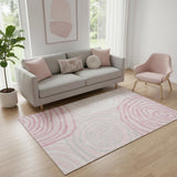 5' X 8' Pink Gray And Ivory Abstract Washable Area Rug With UV Protection