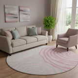 8' Pink Gray And Ivory Abstract Washable Round Rug With UV Protection