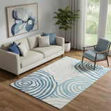 5' X 8' Teal Silver And Gray Abstract Washable Area Rug With UV Protection
