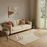 5' X 8' Terra Cotta Beige And Gold Abstract Washable Area Rug With UV Protection