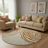 8' Terra Cotta Beige And Gold Abstract Washable Round Rug With UV Protection