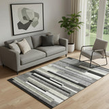 5' X 8' Black Gray And Ivory Striped Washable Area Rug With UV Protection