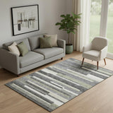 5' X 8' Charcoal Gray And Silver Striped Washable Area Rug With UV Protection