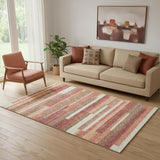 5' X 8' Coral Taupe And Orange Striped Washable Area Rug With UV Protection