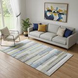 5' X 8' Gray Blue And Ivory Striped Washable Area Rug With UV Protection