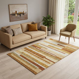 5' X 8' Rust Ivory And Taupe Striped Washable Area Rug With UV Protection