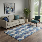 5' X 8' Blue Brown And Ivory Diamond Washable Area Rug With UV Protection