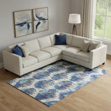 8' X 10' Blue Brown And Ivory Diamond Washable Area Rug With UV Protection