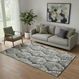 5' X 8' Charcoal Ivory And Gray Diamond Washable Area Rug With UV Protection
