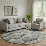 8' Charcoal Ivory And Gray Diamond Washable Round Rug With UV Protection