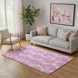 5' X 8' Pink And Ivory Diamond Washable Area Rug With UV Protection