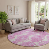 8' Pink And Ivory Diamond Washable Round Rug With UV Protection