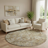 8' Beige Gray And Brown Diamond Washable Round Rug With UV Protection